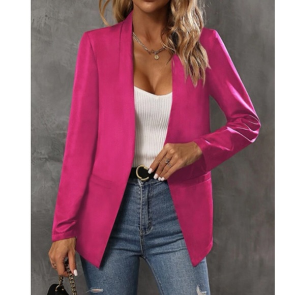 Classic khaki business casual open front blazer - Picture 4 of 16